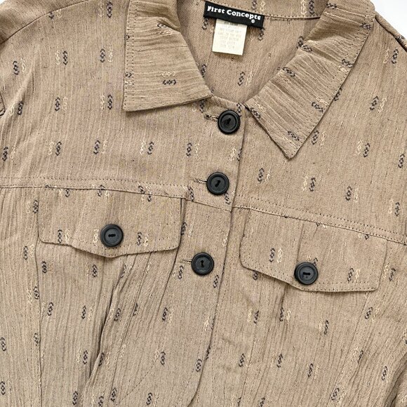 Vintage Tan Crinkle Button Crop Jacket Boho Western Office Blazer - Picture 2 of 8